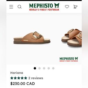 Mephisto Hariana Camel Leather Slide Sandals with Gold Buckles